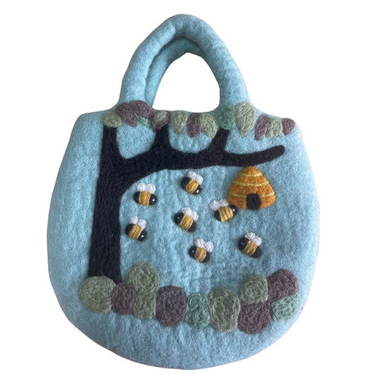 Bolsa de fieltro con forma de árbol y colmena - 35 x 27 cm - Bolsos de Fieltro
