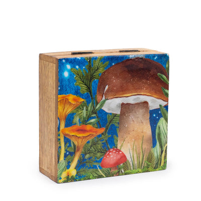 Boîte de Rangement Carrée 13.5x13.5x6cm - Design Champignon Turquoise