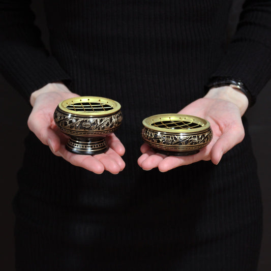 Jarrón de incienso de latón tallado con carbón - Quemadores de incienso de latón tradicionales, Artisan Product