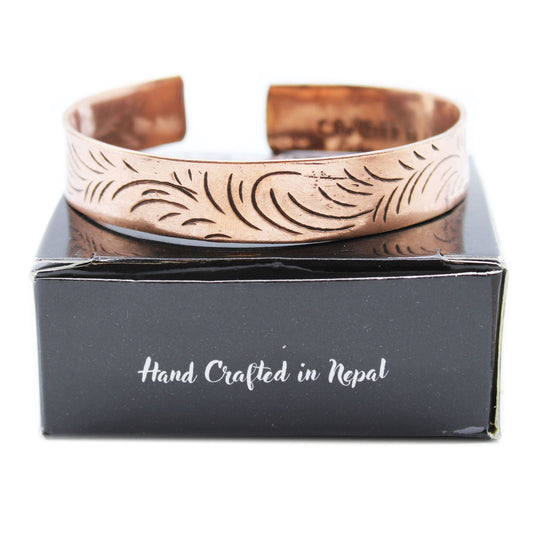 Tibetan Copper Bracelet - Wide Tribal Swirls