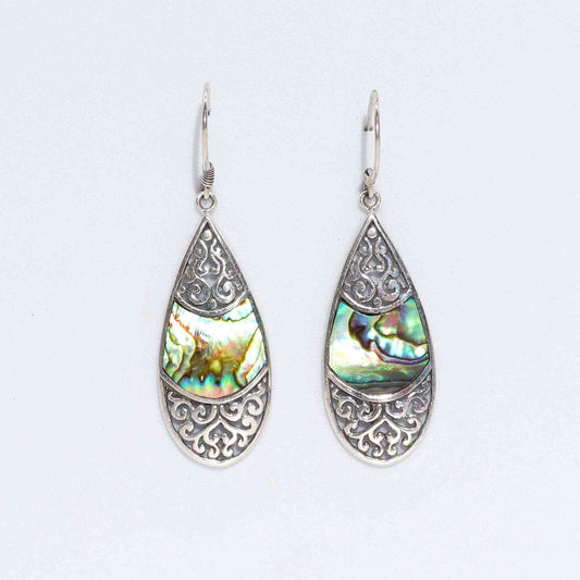 Shell and Silver Earrings - Oval Teardrop - Abalone