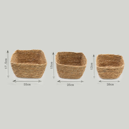 Cestas cuadradas de hierba marina - Natural - Juego de 3