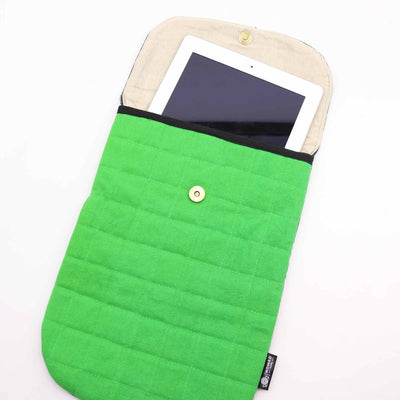 Housse matelassée pour ordinateur portable - Vert grenouille - Délavage Stone de 14 oz