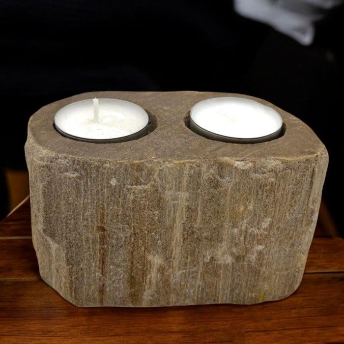 Portavelas de Madera Petrificada - Doble