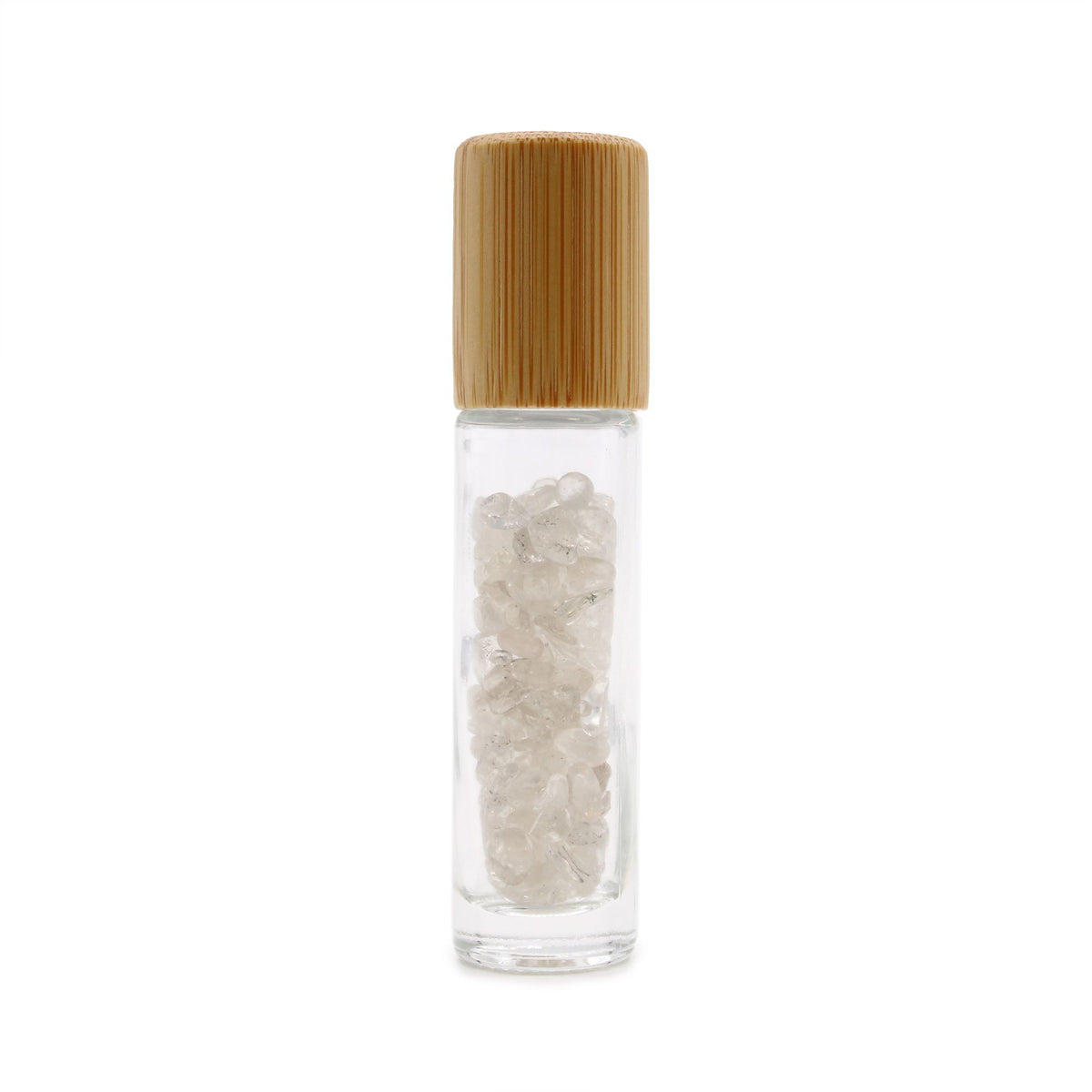 Botella de rodillo de aceite esencial de piedras preciosas - Cuarzo de roca - Tapa de madera - Botellas Roll-on con gemas 10m