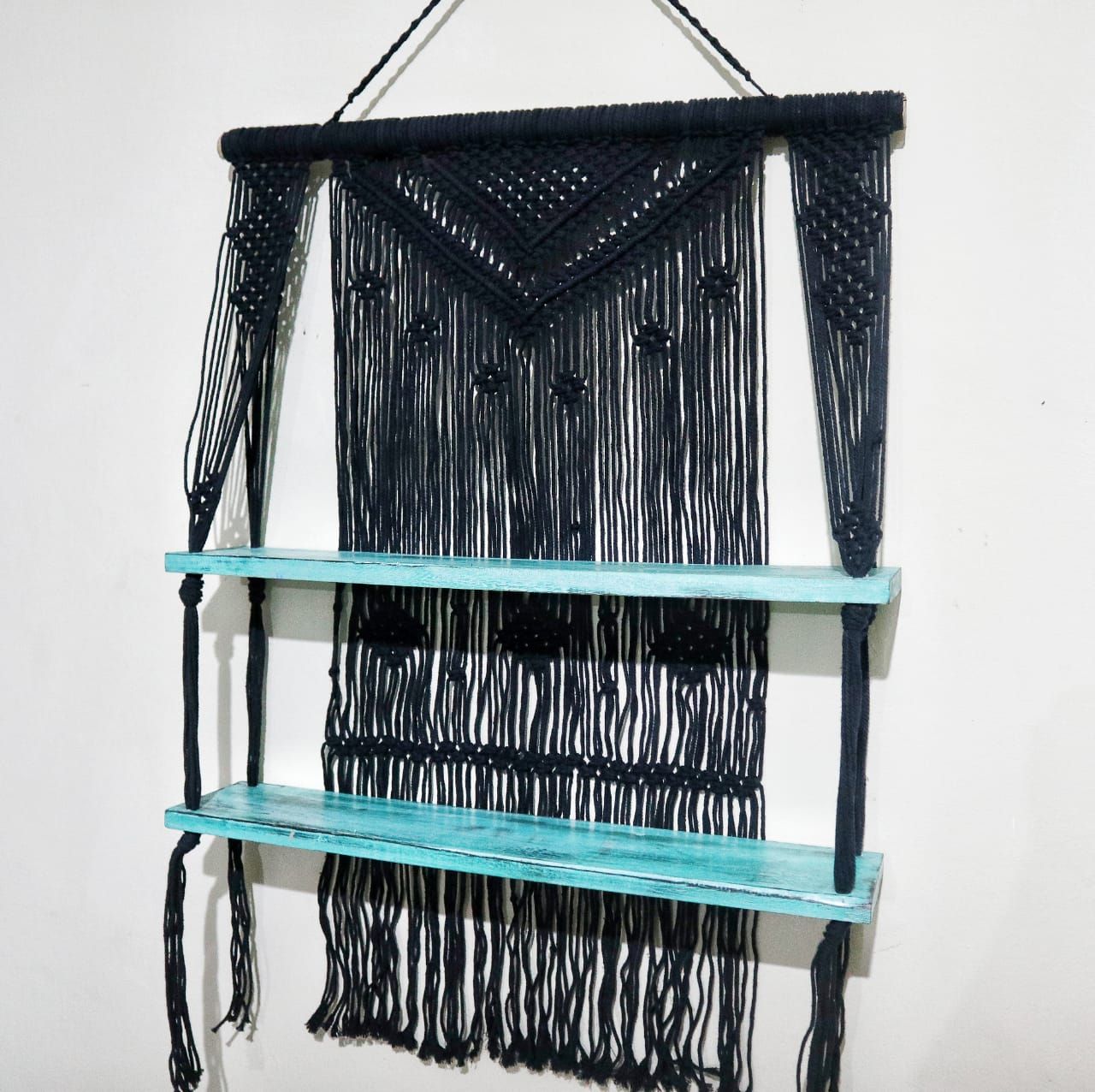 Estantes Colgantes de Macramé Negro - Turquesa