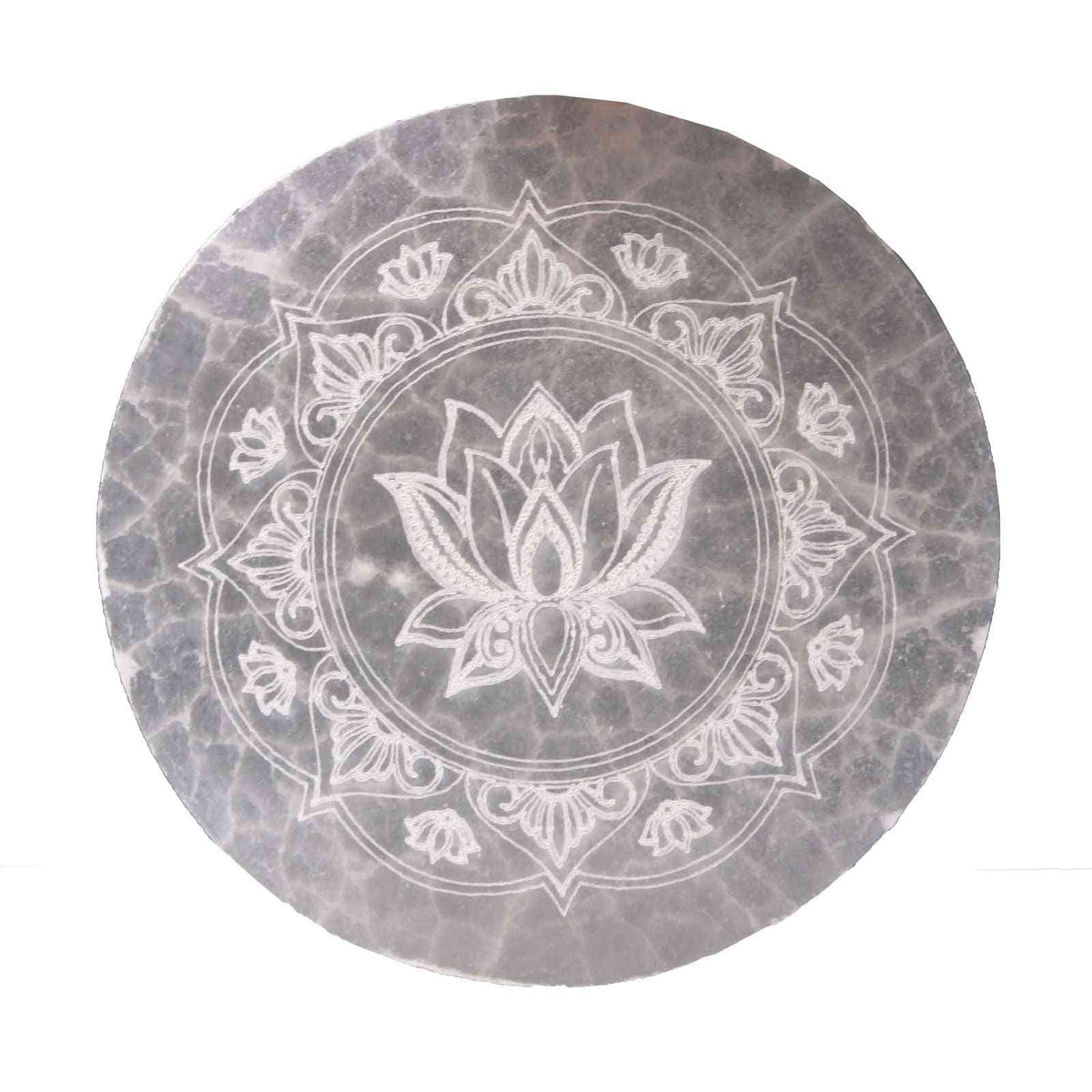 Plato de Carga Mediano 10cm - Lotus Mandala - Placas de Selenita, decoración