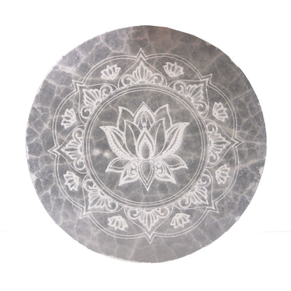 Plato de Carga Mediano 10cm - Lotus Mandala - Placas de Selenita, decoración