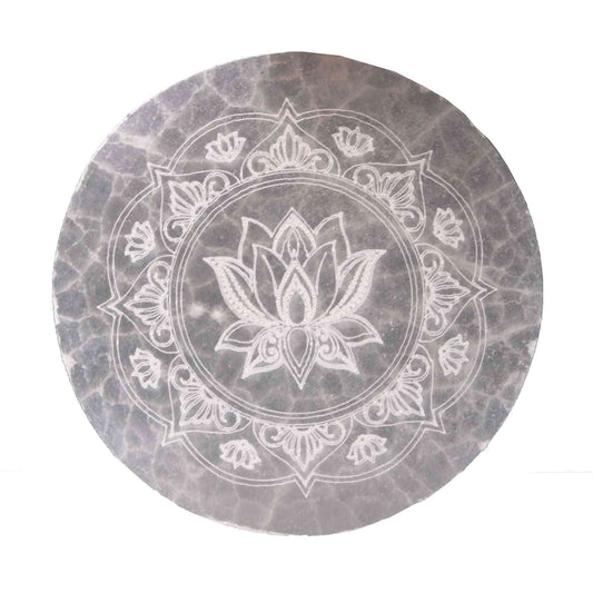 Plato de Carga Mediano 10cm - Lotus Mandala - Placas de Selenita, decoración