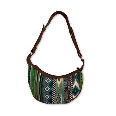 Sac hobo en jacquard - Verts audacieux (bandoulière marron)