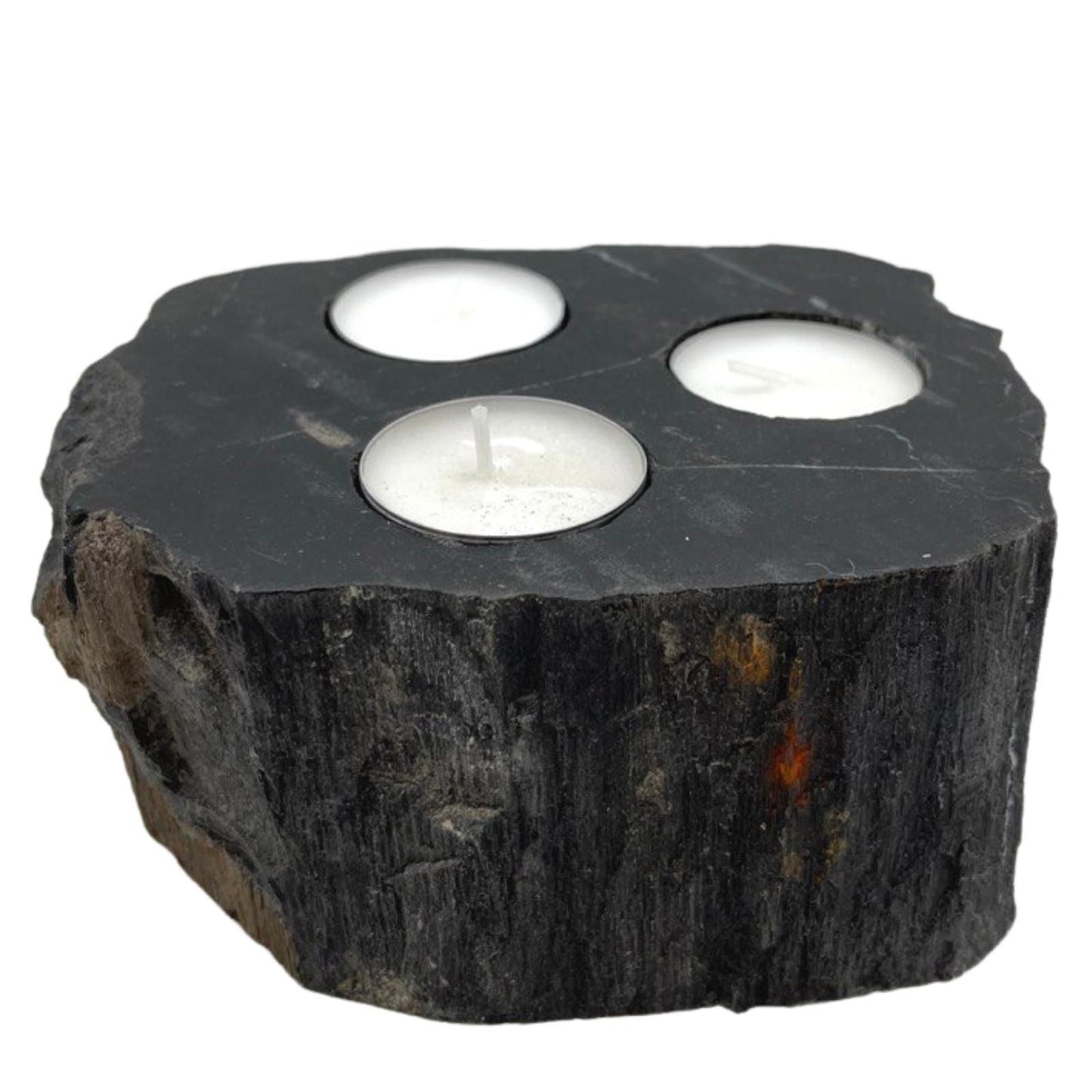 Portavelas de Madera Petrificada - Triple - Portavelas de piedra en madera petrificada