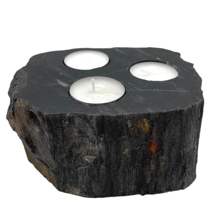 Portavelas de Madera Petrificada - Triple - Portavelas de piedra en madera petrificada