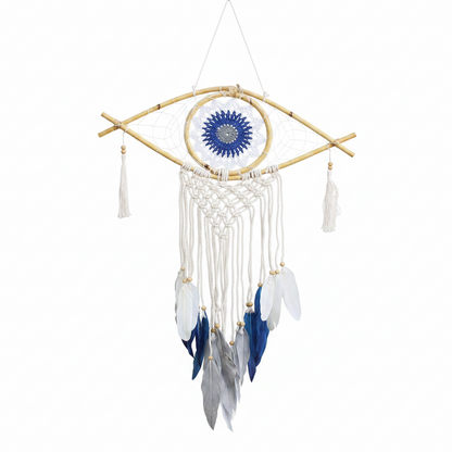 Atrapasueños - Med Macramé Eye Blanco / Azul / Gris - Atrapasueños, artesanal