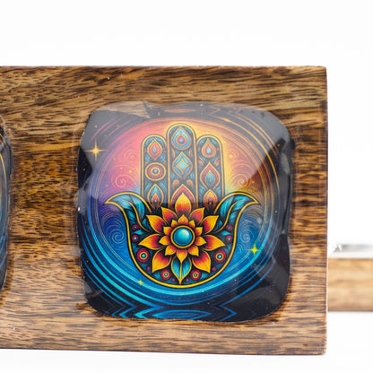 Juego de bandejas de mango esmaltadas Mediano - Hamsa