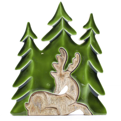 Perdido en el bosque - Ciervo en el bosque 3D Decoración de madera - 23x20cm