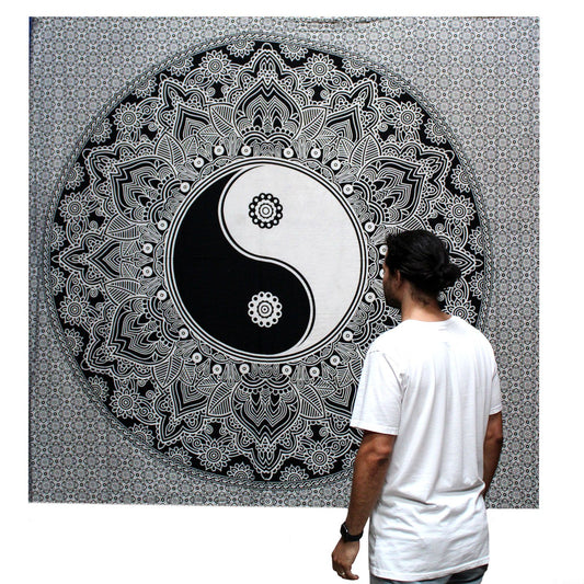 Couvre-lit Coton Double N&B + Tapisserie - Ying yang