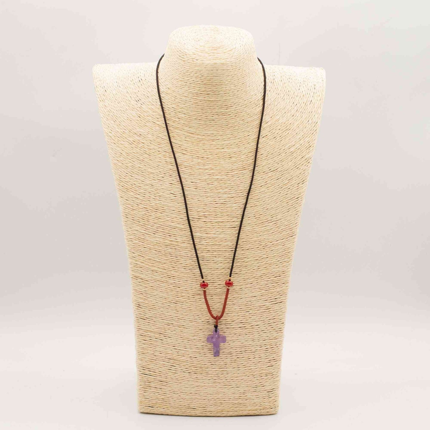 Collar de cuerda Colgante de Piedra Preciosa - Cruz de Amatista