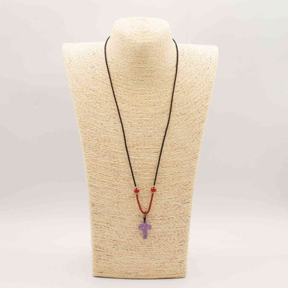 Collar de cuerda Colgante de Piedra Preciosa - Cruz de Amatista