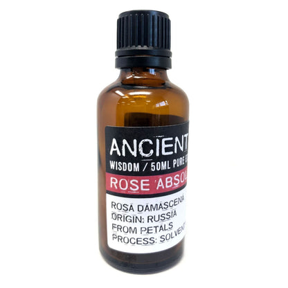 Aceite esencial Rosa Absoluta 50ml de El Bazar de Tizar en frasco de vidrio ámbar con etiqueta informativa