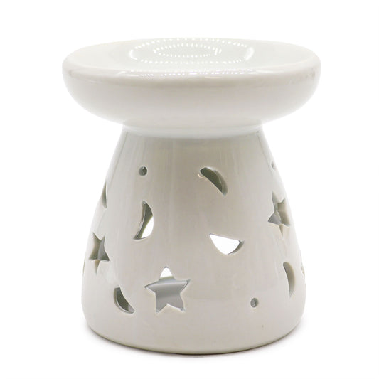 Quemador aceite L - lunas y estrellas - Quemador Aceite Clásico Blanco, Aromaterapia