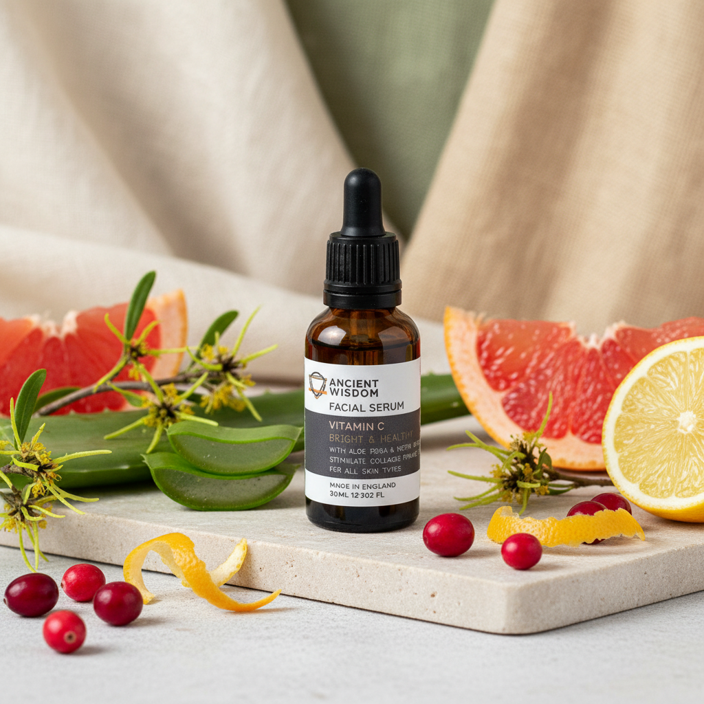 Sérum Facial Vitamina C - Escena boho con producto real